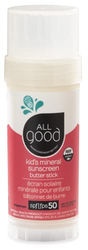 All Good Baby & Kids Mineral Sunscreen Butter Stick for Face, Nose, Ears - UVA/UVB Broad Spectrum SPF 50, Coral Reef Friendly, Water Resistant, Zinc Oxide, Coconut Oil, Beeswax, Vitamin E (2.75 oz)