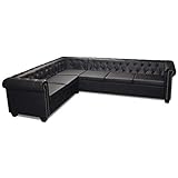 vidaXL Sofá Chesterfield Esquina 6 Plazas 260x205x73cm Cuero Artificial Negro