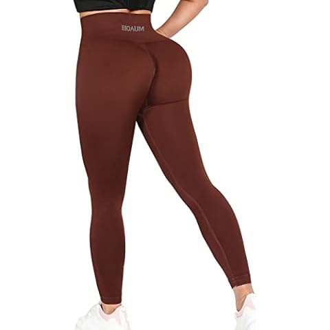BIOAUM Butt Lifting Workout Leggings for Women, High Waisted Seamless Scrunch Gym Yoga Pants Coffee Large Cover