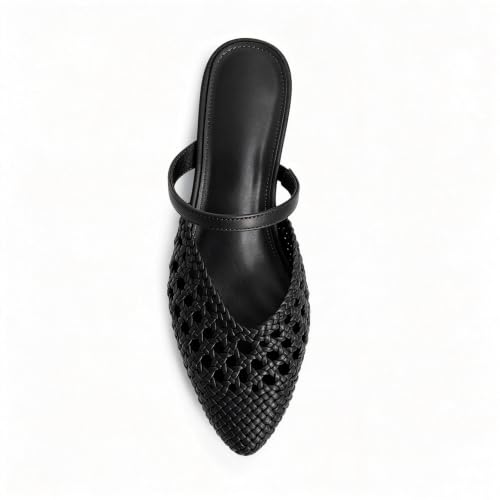 Image of Mesh Mules for Women Comfy Raffia Woven Strap Closed Pointed Toe Mule Flats Casual Slip on Dress Slides Flats