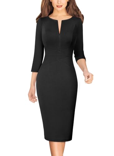 Image of VFSHOW Womens Work Business Office Zipper Up Slim Bodycon Sheath Dress