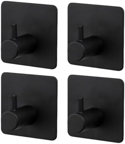 4 Pcs Adhesive Hooks Heavy Duty Shower Hook Waterproof, Black Stick on Hooks for Hanging Loofah Towel Robe Clothes, Removable Stainless Steel Bathroom Adhesive Wall Hooks（Black） image 5