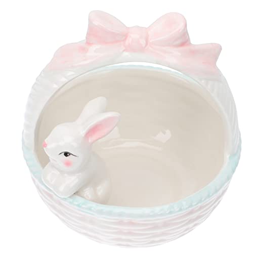 Nuobesty Bunny Candy Dish Ceramic Easter Basket Rabbit Candy Bowl Porcelain Bunny Figurine #TOP8