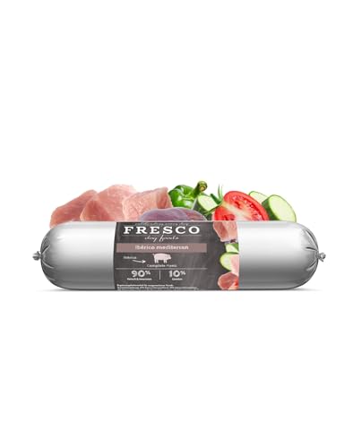 Fresco Dog BarfWurst Ibérico mediterran | 400 g | Ergänzungsfuttermittel für Hunde | Exklusive Proteinquelle für ernährungssensible Hunde | Mit mediterranem Gemüse