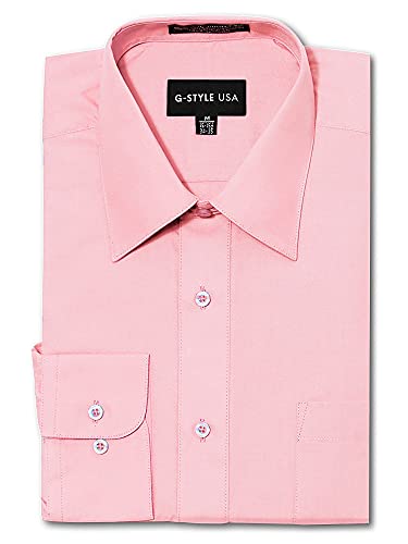 G-Style USA Men's Regular Fit Long Sleeve Solid Color Dress Shirts, Pink, XX-Large/18-18.5" Neck, 36/37 Sleeve