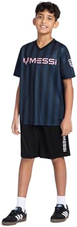 Messi Boys' Lifestyle Short Sleeve Top, Loose-fit V-Neck Shirt with Logo — 사진 2