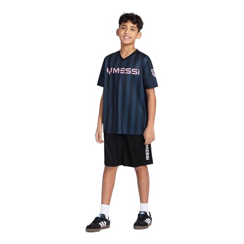 Image of Messi Boys' Lifestyle Short Sleeve Top, Loose-fit V-Neck Shirt with Logo, Comfortable
