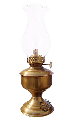 Antique Brass Table Lantern Glass Oil Lamp Home Decoration 9,5 Inch Best Gift (KJMN)