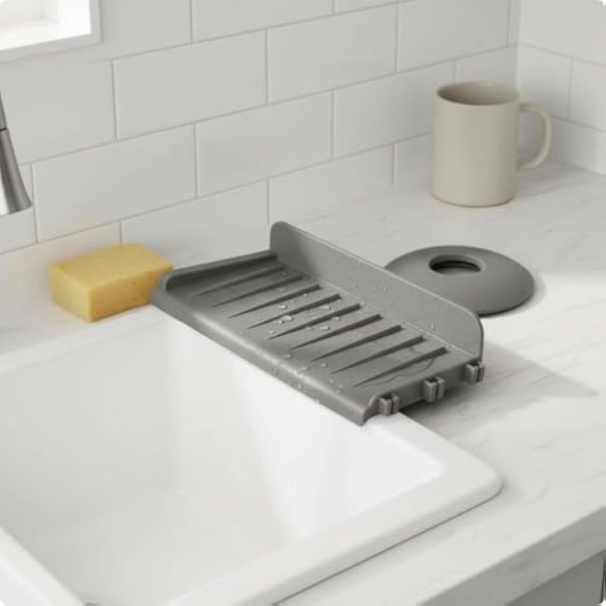 Spliceable Sink Drainage Mat, Water Blocking Splash Guard in Gray