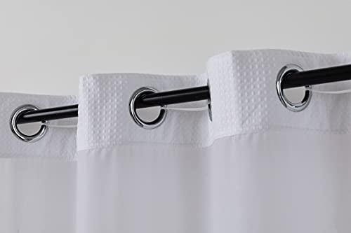Wpm No Hooks Required Shower Curtain With Snap-In Liner Waffle Weave Design, Hotel Style Waterproof & Washable, Mesh Top Window Easy Snaphook Bathroom Curtains (72"X74" W/Liner, White) #TOP24