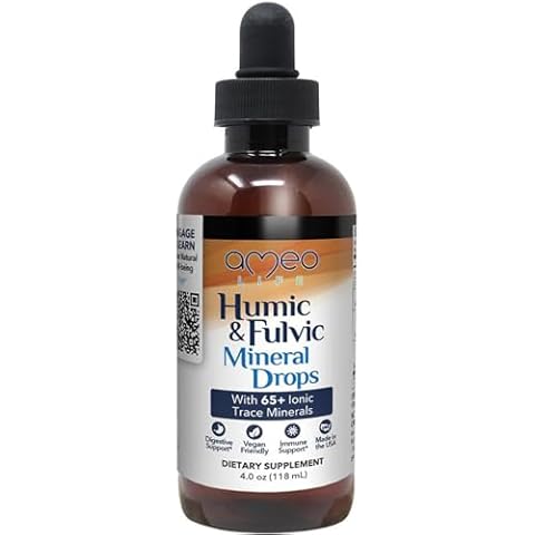 Ameo Life's Humic & Fulvic Mineral Drops - Ionic Trace Minerals for Immune and Digestive Support, 4OZ Cover