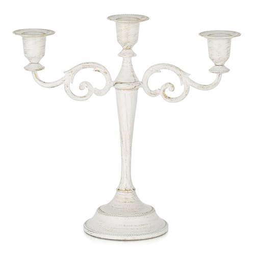 Sziqiqi Portavelas Candelabro 3 Brazos, Blanco Candelabro