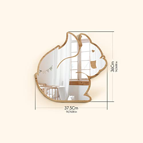 Cute Squirrel Patterned Silver Natural Wood Framed Acrylic To Hanging Wall Mirror Decorative Stickers Baby Kids Teen Room Nursery Bathroom Bedroom Livingroom Decoration #TOP2