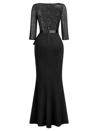 MISSMAY Women's Elegant Sequin V-Neck Evening Party Mermaid Long Dress4