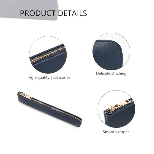 Image of Faux Leather Pencil Case Small Pencil Pouch Slim Pen Case Holder Zipper Bag for School Office(Navy Blue)
