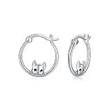 Bulldog Hoop Earrings 925 Sterling Silver Cute Minimalist Designed Dog Huggie Earrings Hypoallergeni