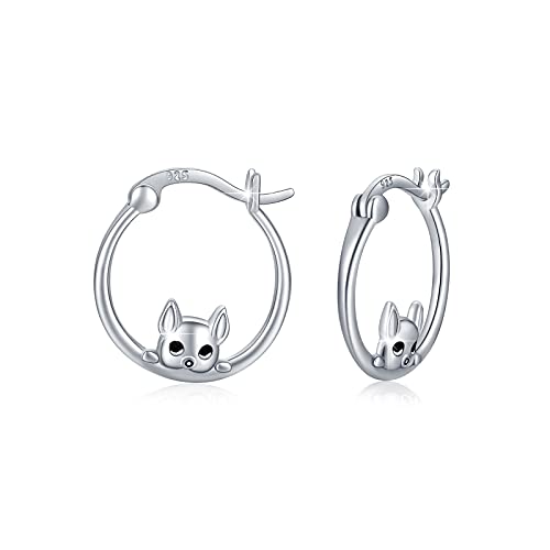 Boucles d'oreilles bouledogue français filles argent 925 chien Huggie boucles d'oreilles créoles animaux bijoux cadeaux pour femmes filles Cover