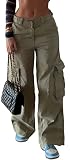 Women Oversized Cargo Pants Baggy Vintage Straight Leg Cargo Y2k Trouser 90s Goth Sexy Low Rised Jog