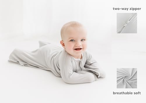 Image of bebon Transition Swaddle - Baby Wearable Blanket - Cozy Sleep Sack, Wrap with 2-Way Zipper - 95% Bamboo Viscose, 5% Spandex (CozyGrey, Medium 6-12 Month)