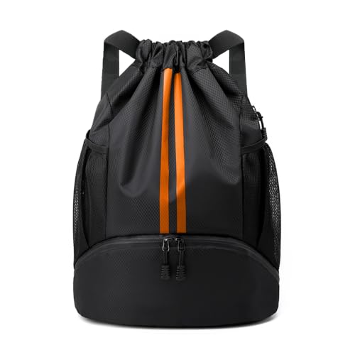Image of JELUTAR Drawstring Backpack Gym Bag with Shoes Compartment, Black Orange