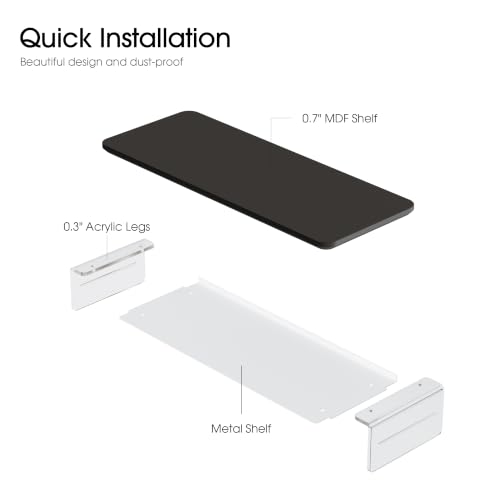 Image of Fenge 23.6 inch Dual Monitor Stand with Clear Acrylic Legs, Black | Clear Acrylic, Storage Compartment, 2-tier Home Office Monitor Riser, Desktop Shelf Fit Monitor /Laptop /Printer