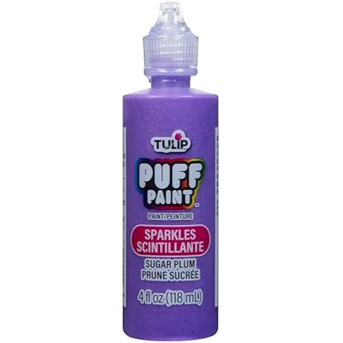 Tulip Puff Fabric Paint, Permanent Craft Paint for Clothes, DIY Projects, Notoxic, 4 fl oz, Sparkles Sugar Plum