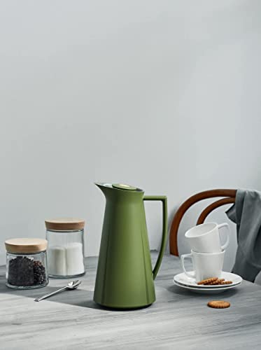Rosendahl Grand Cru Thermos Flask With Innovative Push Button Technology Made Of Plastic And Steel In Olive Green For Keeping Drinks Warm And Cold, 1 Litre Capacity #TOP2