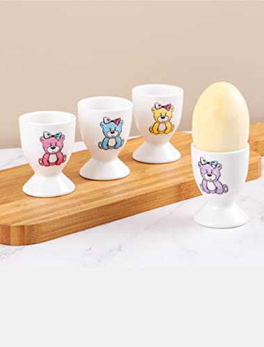 Guanyumeixin Eierbecher Porzellan, 4er Eierbecher Set bunt, Lustige Eierbecher für Ostern, Kinder, ø 5 cm, Lebensmittelecht (Bär) Cover