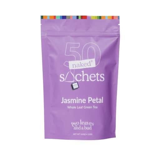 Two Leaves And A Bud Jasmine Petal Green Tea, Whole Leaf Green Tea In Eco-Friendly Unwrapped Sachets, Compostable Sachets And Resealable Bag, Dried With Jasmine Petals, 50 Sachets (Pack Of 1) #TOP6