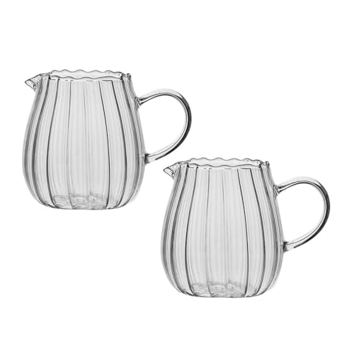 Kichvoe 2-Teiliger 300 ml Milchkännchen Glas Geprägter Streifen Servierkrug Milch Kaffee Sahnekännchen Saucenkrug Kung-Fu-Teetasse mit Griff Milchaufschäumkännchen für Die Küche zu Hause., 19.94 €