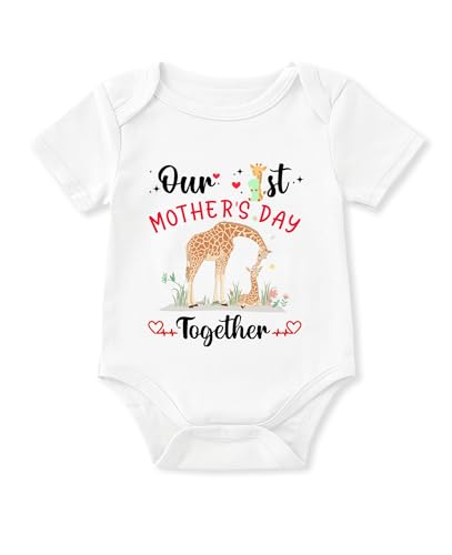 Glimnerize Infant Our 1st Mother's Day Together Outfit Baby Girl Boy Giraffe Cute White Mothers Day Onesie 3-6 Months