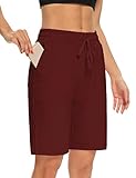 DIBAOLONG Womens Yoga Shorts Loose Comfy Drawstring Lounge Bermuda Shorts with 3 Pockets Burgundy L