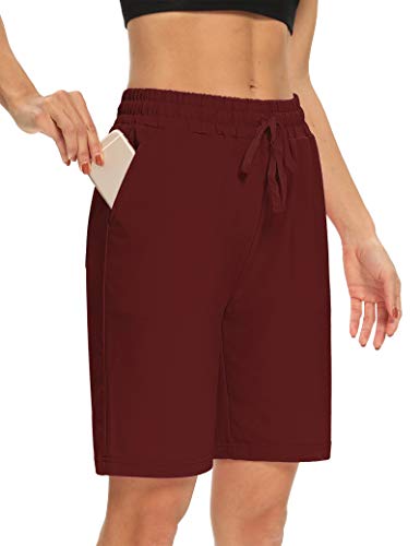 DIBAOLONG Womens Yoga Shorts Loose Comfy Drawstring Lounge Bermuda Shorts with 3 Pockets Burgundy XL