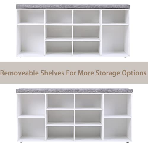 Dinzi Lvj Shoe Storage Bench With Cushion, Cubby Shoe Rack With 12 Cubbies, Adjustable Shelves, Multifunctional Shoe Organizer Bench For Entryway, Mudroom, Hallway, Closet And Garage, White #TOP7