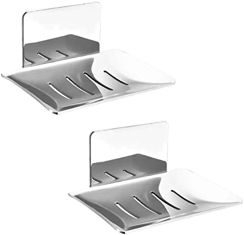 2 Pack Self-Adhesive Soap Dish for Bathroom No Drilling Stainless Steel Soap Holder Suitable for Kitchen and Bathroom (Polished Chrome)