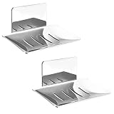 2 Pack Self-Adhesive Soap Dish for Bathroom No Drilling Stainless Steel Soap Holder Suitable for Kit