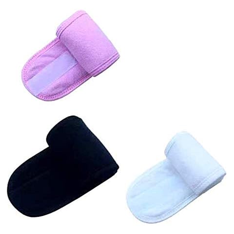 Spa Facial Headband Non-slip Microfibre Adjustable Makeup Headband 3 pcs Velcro headband for Shower Washing Face Yoga Sport (Black white pink) Cover