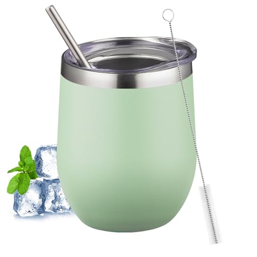 Image of 12oz/4Pack Stainless Steel Wine Tumbler with Lids, Double Wall Vacuum Stainless Steel Travel Tumbler,Insulated Wine GlassesTravel Tumbler for Cold & Hot Drinks,Cup for Champaign Coffee (Matcha green)