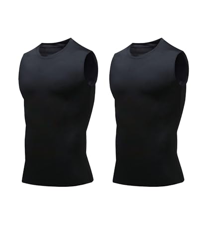 Image of Compression Shirt Men Slimming Body Shaper Vest Crewneck Workout Tank Top | Tummy Control Undershirts, Gynecomastia Compression Shirts, Back Support, Sleeveless Muscle Shirts, Shaping Tank Top