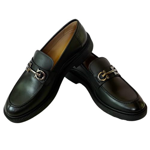 GALLES Black (Nero) Calf Bit Leather Calf Gancio Men's Dress Strap Loafers (Salvatore3