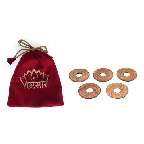 Image of Pure Copper Coins with Hole for Pooja & Astrology | 5 pcs Tambe Ka Ched Wala Sikka for Lal Kitab Remedies, Vastu & Good Luck | Original Copper Lucky Coins for Wallet