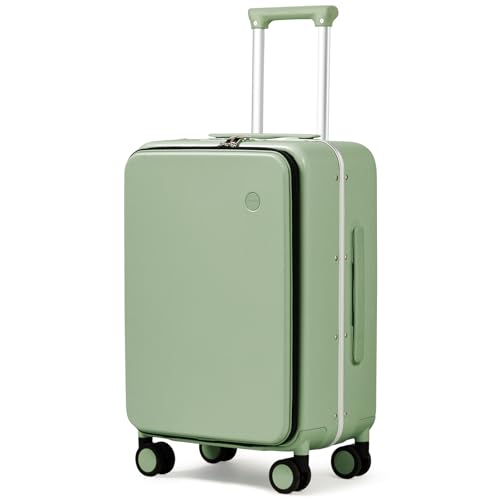 Image of Mixi Luggage Suitcase with Spinner Wheels, Travel Luggage Aluminum Frame PC Hardside with TSA Lock & Cover, Avocado Green, 20-Inch