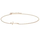 MOMOL Rose Gold Plated Stainless Steel Cross Choker Necklace Minimalist Sideways Cross Necklace Chri
