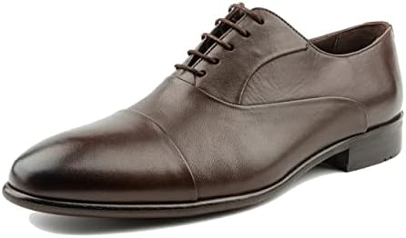 Mazaca Men's Cap Toe Oxford Hand Made Shoes, Closed Lacing, Shoes for Special Occasions, Leather Upper, Lining, Insole, Neolite Sole Brown, Size 8 US