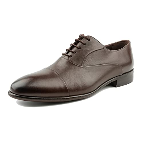 Mazaca Men's Cap Toe Oxford Hand Made Shoes, Closed Lacing, Shoes For Special Occasions, Leather Upper, Lining, Insole, Neolite Sole Brown, Size 8 Us #TOP22