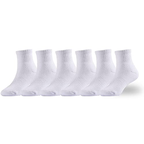 Epeius Kids Boys/Girls' Cushioned Socks Thick Cotton Athletic Running Socks Ankle Sports 6 Pack 10-14 Years,White #TOP6