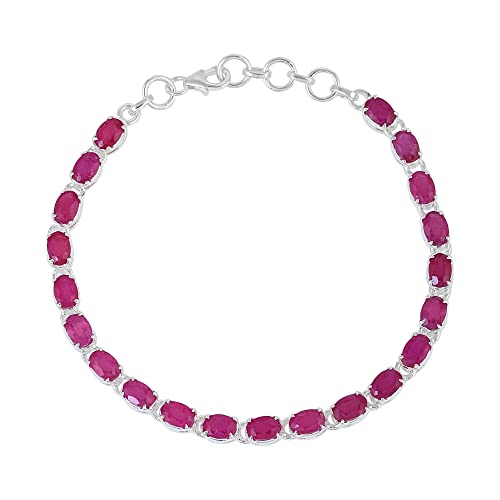 Bracelet rivière rubis en argent 925 rhodié avec pierres rouges ovales