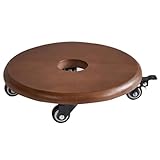 Robuster, runder Pflanzkorb mit feststellbaren Rollen, Pflanzenständer aus Holz für 40,6 cm Topfpflanzen, ideal für den Innen- und Außenbereich, perfekt für Garten und Terrasse, Braun