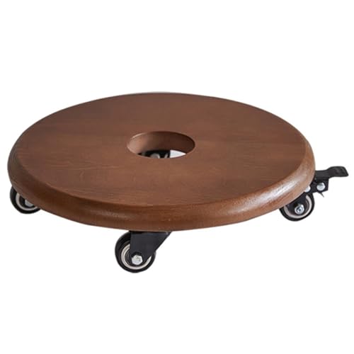 Robuster, runder Pflanzkorb mit feststellbaren Rollen, Pflanzenständer aus Holz für 40,6 cm Topfpflanzen, ideal für den Innen- und Außenbereich, perfekt für Garten und Terrasse, Braun