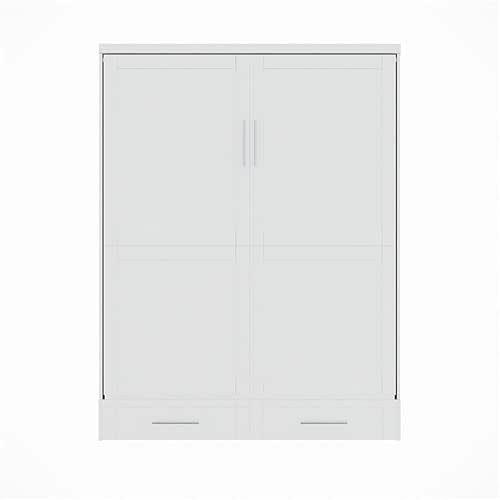 Queen Size White Murphy Wall Bed in Solid Wood, No